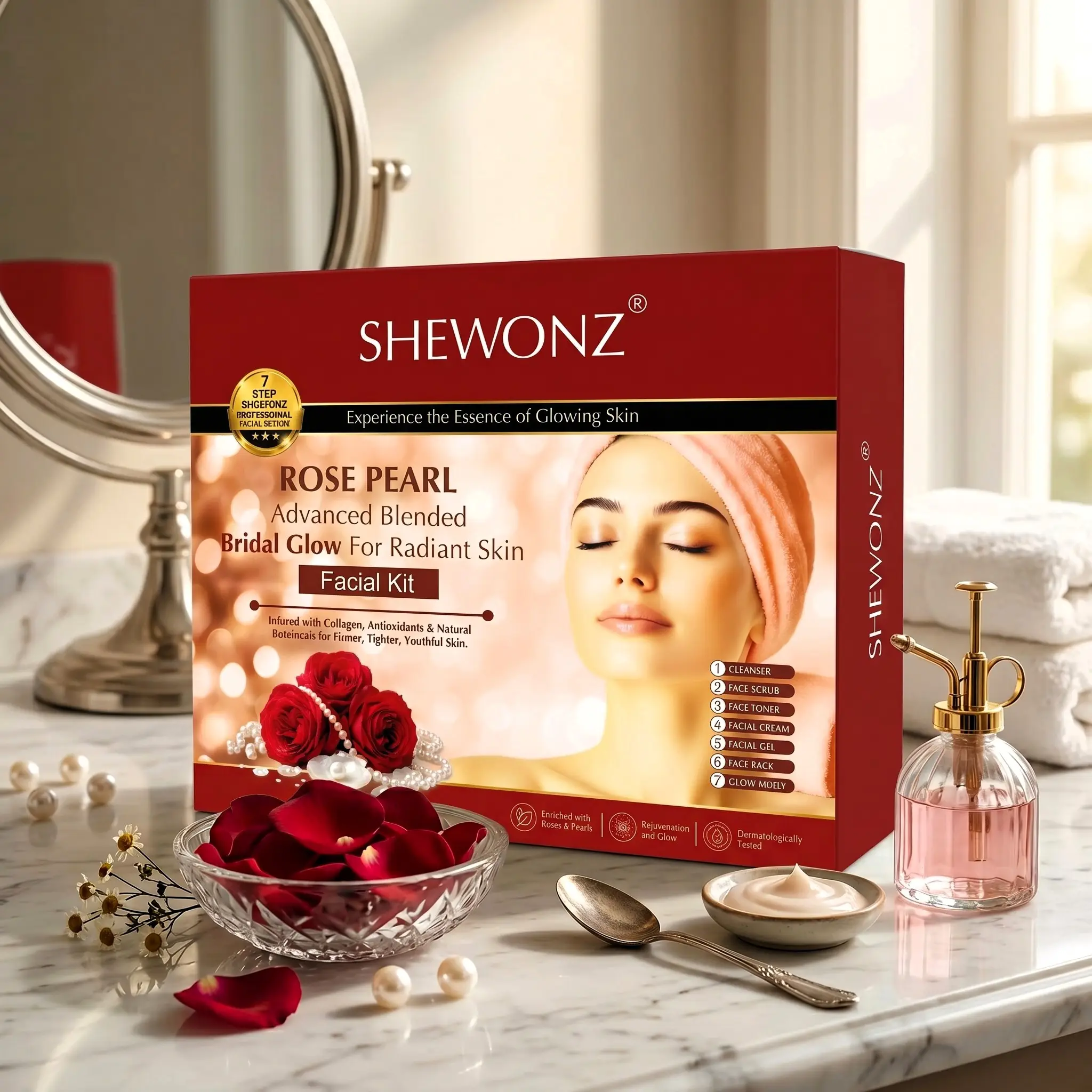 Shewonz Rose Pearl Advanced Blended Bridal Glow for Radiant Skin Facial Kit 350 gm