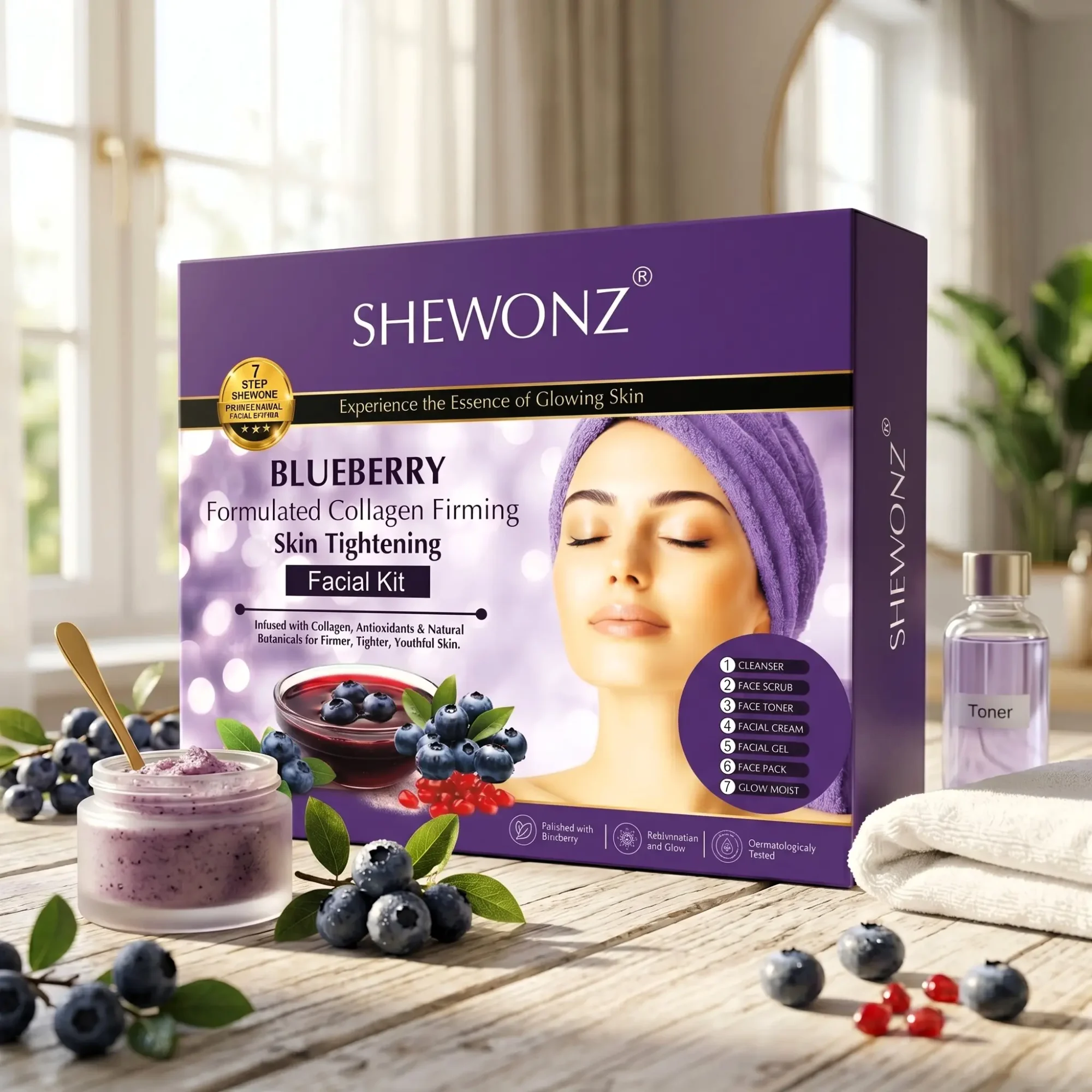 19-3 Shewonz Blueberry Formulated Collagen Firming Skin Tightening Facial Kit 350 gm