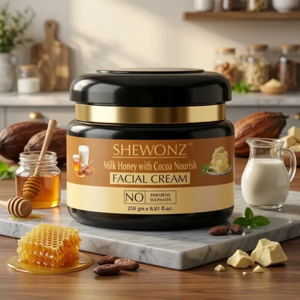 1-2.jpg Shewonz Milk Honey with Cocoa Nourish Facial Cream 250 gm