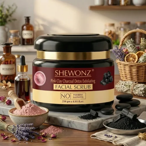 3-4.jpg Shewonz Pink Clay Charcoal Detox Exfoliating Facial Scrub 250 gm