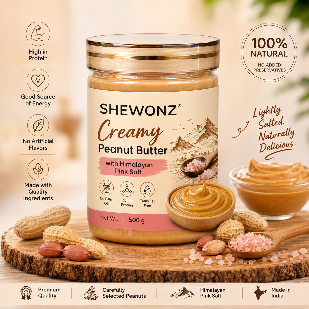 Shewonz Creamy with Himalayan Pink Salt Peanut Butter 500 gm
